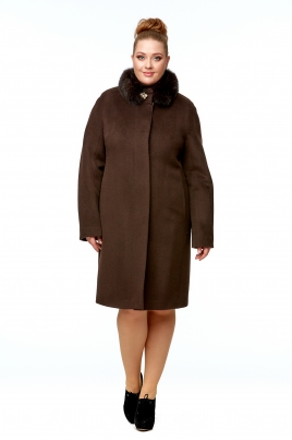 Осеннее женское пальто из текстиля с воротником, отделка песец