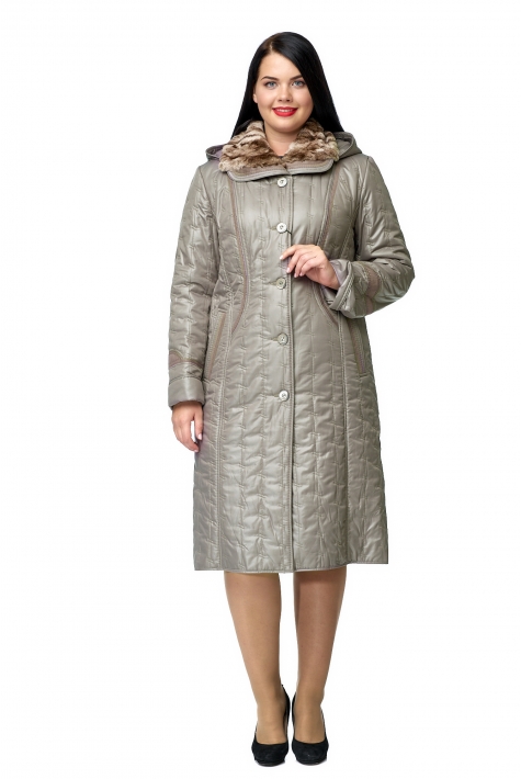 Женское пальто из текстиля с капюшоном, отделка искусственный мех 8011869