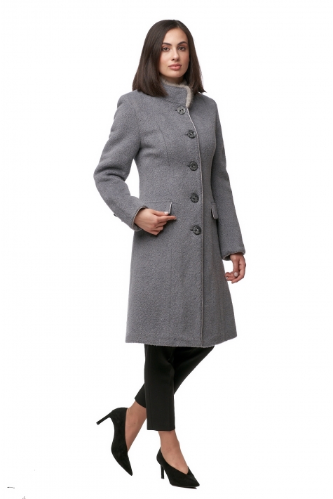 Женское пальто из текстиля с воротником, отделка норка 8012484