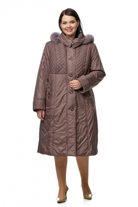 Женское пальто из текстиля с капюшоном, отделка песец 8012630