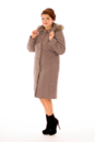 Женское пальто из текстиля с капюшоном, отделка песец 8012633-2
