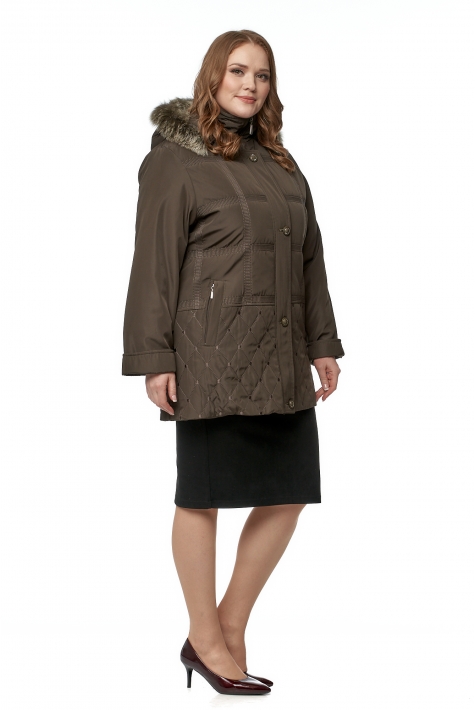 Пуховик женский из текстиля с капюшоном, отделка песец 8016208