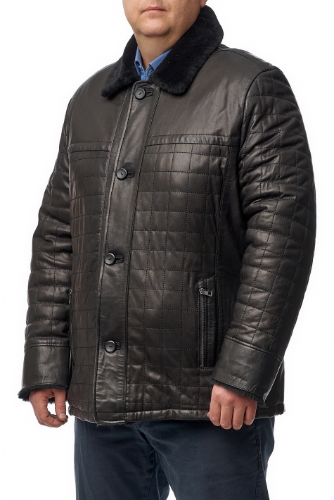 Мужская кожаная куртка из натуральной кожи с воротником, отделка овчина 8017304