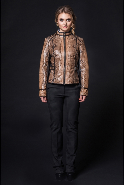 Женская кожаная куртка из натуральной кожи питона с воротником 8020534