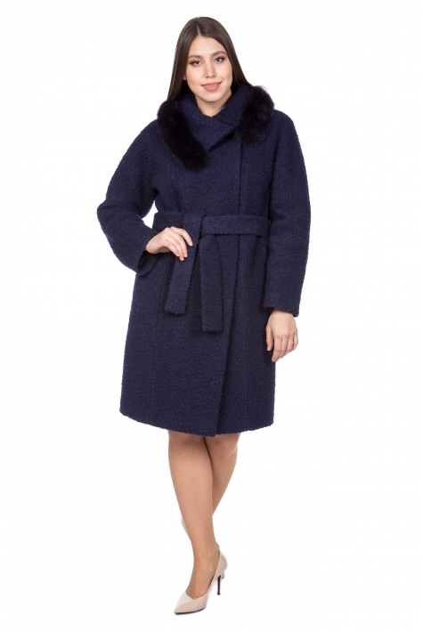 Женское пальто из текстиля с воротником, отделка песец 8021817